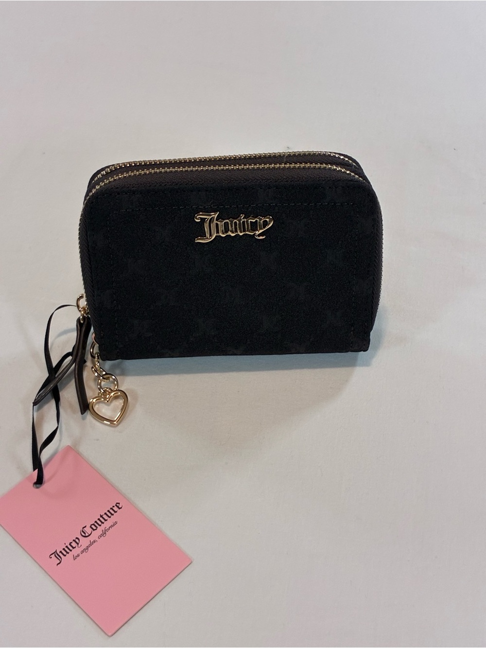 Juicy Couture Brown Suede Zip-Around Mini Wallet with Heart Charm